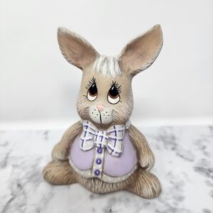 Cute Easter Bunny with Teardrop Eyes, Purple Vest and a Bow Figurine